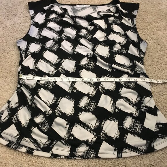 B&W Canadian Spy Movie Paint Blotched Ruched Waist Cowl Neck Tank Top - Picture 13 of 15